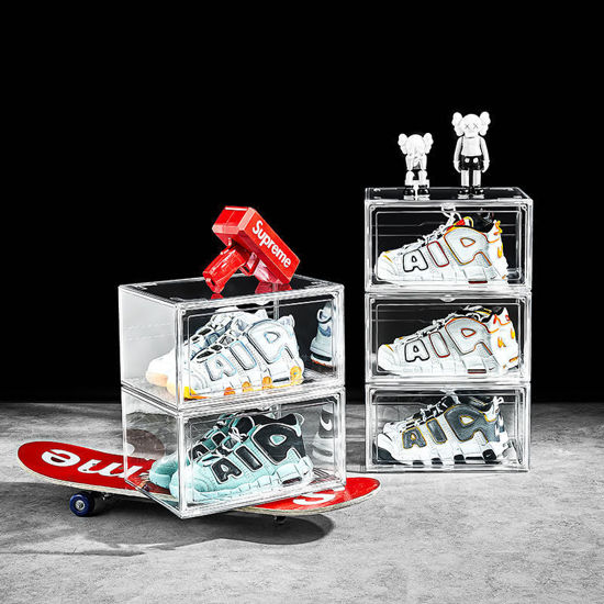 Picture of 3X Premium Sneaker Acrylic Display Shoe Box Storage Case Side Open Clear  Stackable