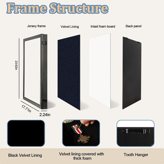 Picture of Youth Junior Jersey Frame Display Case – Lockable Sports Jersey Showcase Box with UV Protection Acrylic, Large Wall Mount Frame for  Junior Footy, Basketball & Soccer Jerseys EDJBA VJBA (Black Finish)