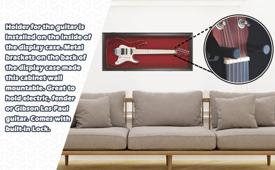 Picture of 42"Electric Guitar Display Case Cabinet Shadow Box with Guitar Hanger Stand