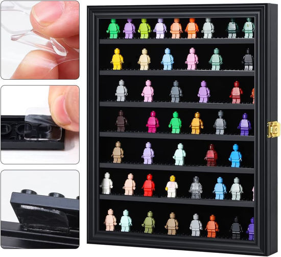 Picture of LARGE Minifigure Display Case - Building Block Toy Minifigures Display Case Minifigure Wall Cabinet Showcase for Small Miniature Collectibles Mini Brands, with Acrylic Door Lockable (Black Finish Frame)