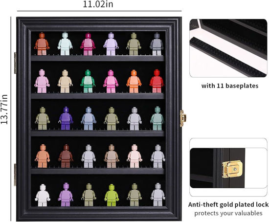 Picture of Small Minifigure Display Case - Building Block Toy Minifigures Display Case Minifigure Wall Cabinet Showcase for Small Miniature Collectibles Mini Brands, with Acrylic Door Lockable (Black Finish Frame)