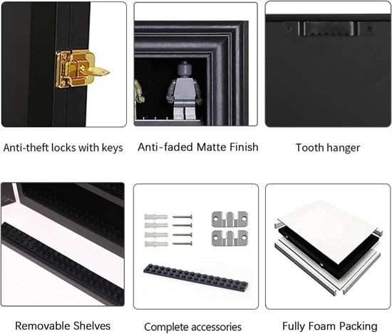 Picture of Small Minifigure Display Case - Building Block Toy Minifigures Display Case Minifigure Wall Cabinet Showcase for Small Miniature Collectibles Mini Brands, with Acrylic Door Lockable (Black Finish Frame)