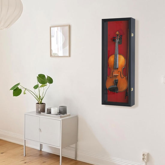 Picture of Wall Mounted Violin Display Case Shadow Box Lockable Acrylic Door Black Frame
