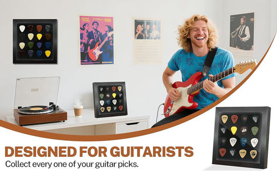 Picture of Guitar Pick Display Case Shadow Box Wall Mount or Tabletop Holder